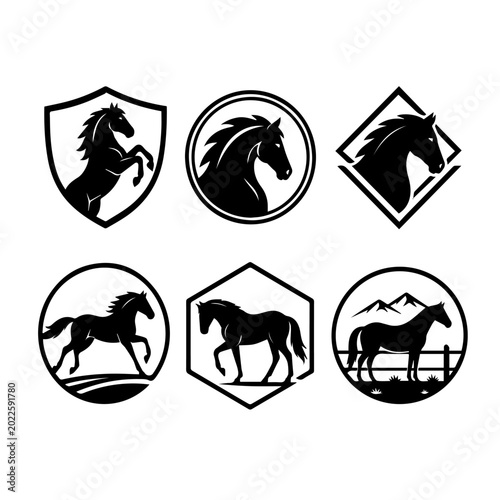Modern Horse Emblem Logo Bundle Black White Livestock Ranch Vector Collection