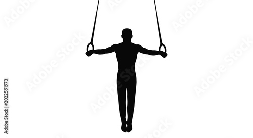 Tableau sur toile gymnast on rings silhouette against white background