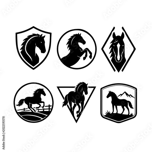 Modern Horse Emblem Logo Bundle Black White Livestock Ranch Vector Collection