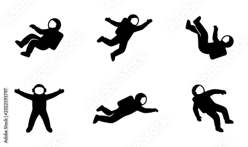 Foto Astronaut Silhouettes: Six Poses of Space Exploration, Zero Gravity Movement, Co