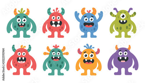 Photos Colorful cartoon monsters set cute vector characters for kids design
