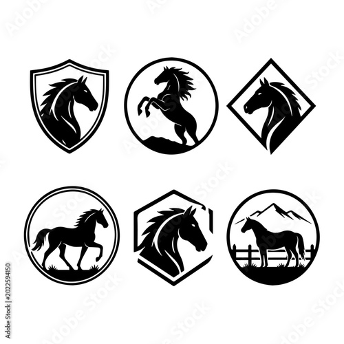 Modern Horse Emblem Logo Bundle Black White Livestock Ranch Vector Collection