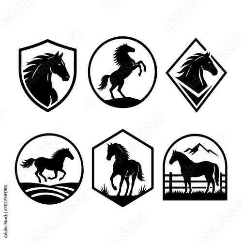 Modern Horse Emblem Logo Bundle Black White Livestock Ranch Vector Collection