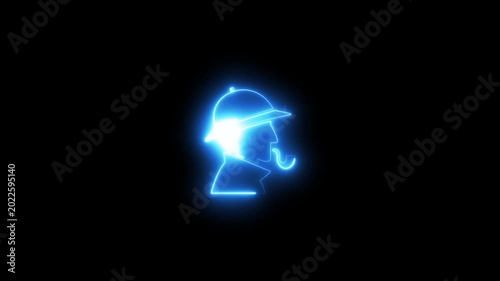 Glowing neon detective animation with smoking pipe