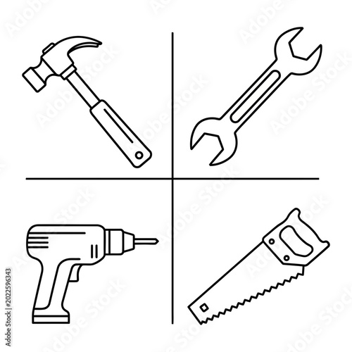 Construction tools and home improvement hardware set with construction, hardware