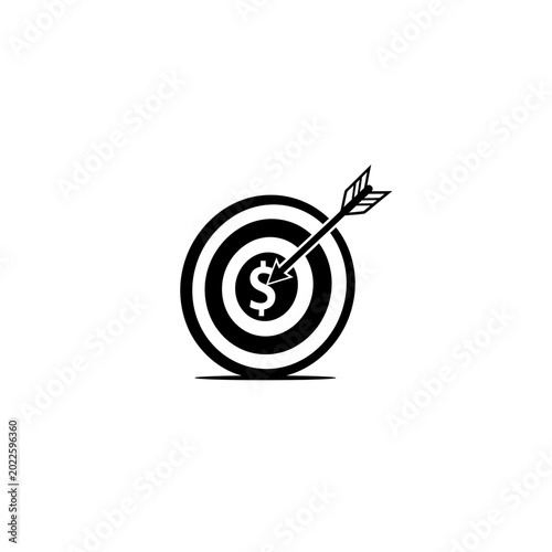 Arrow hitting the bullseye with a financial dollar sign concept, business