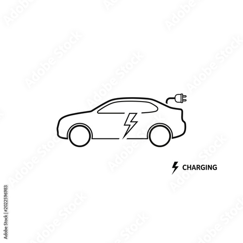Electric vehicle charging station linear symbol with electric, charging