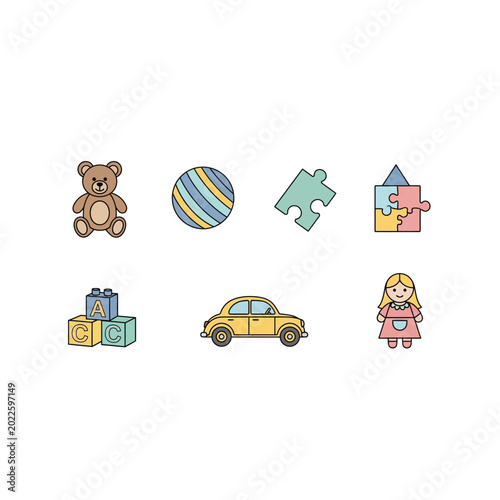 Children playtime toys and games icon set with playtime children childhood