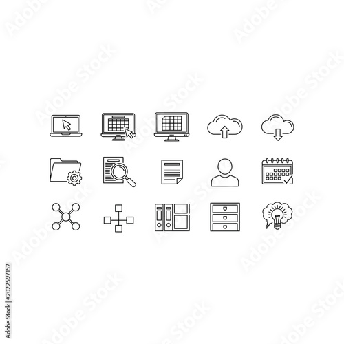 Data management and cloud computing technology icons with management, computing