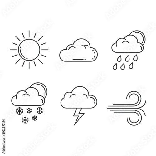 Weather forecast symbols and meteorological climate icons with forecast