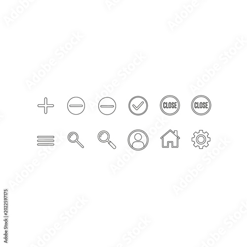 Minimalist black line art icons set for web design and user interfaces