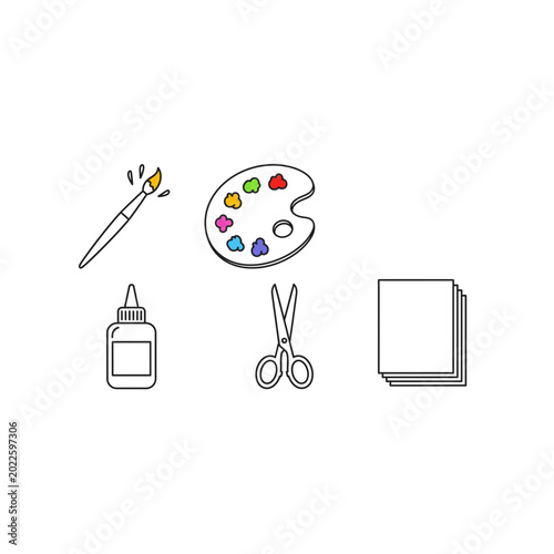 Art and craft supplies line art icon collection with supplies, creative