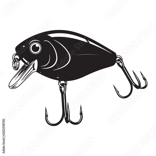 Schilderij op canvas Black fishing lure with treble hooks and lip