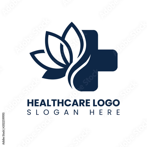 Natural Wellness Healthcare Logo featuring Medical Cross and Abstract Lotus Flower Leaves