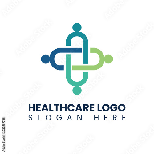Community Healthcare Unity Logo with Interconnected People Forming a Medical Cross Shape