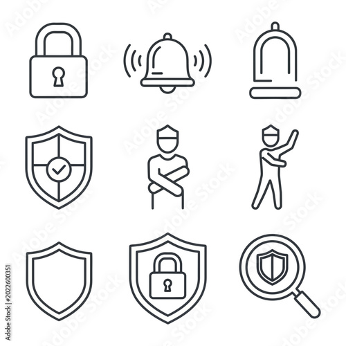 Security and cyber defense icon set with security protection surveillance