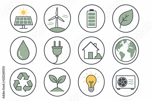 Renewable energy circular icons