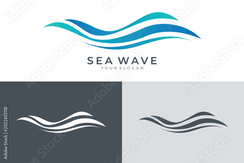 Sticker Minimalist blue water wave logo