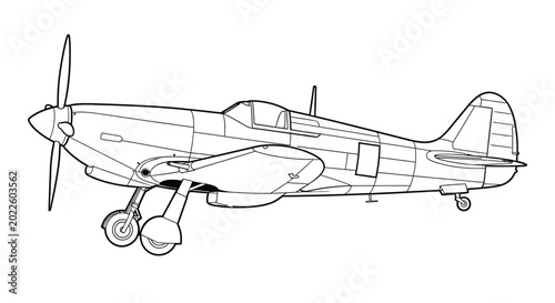 Obraz na plátně P 51 mustang fighter plane line art illustration