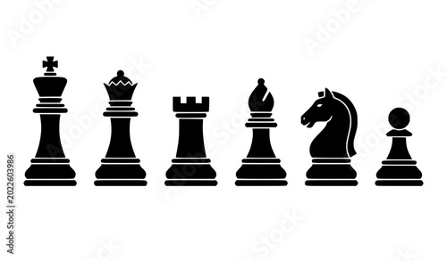 Photos Black Chess Pieces Flat Vector Icon Set