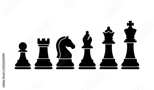 Tableau sur toile Classic Chess Pieces Black Silhouette Vector Icons