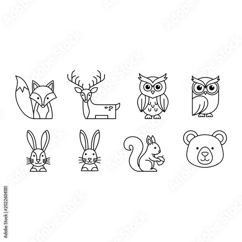 Wild animal line art collection with wildlife squirrel collection creature