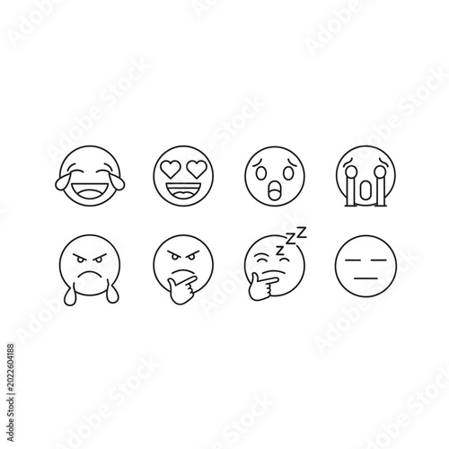Set of diverse facial expression emojis and emotional emoticons icons