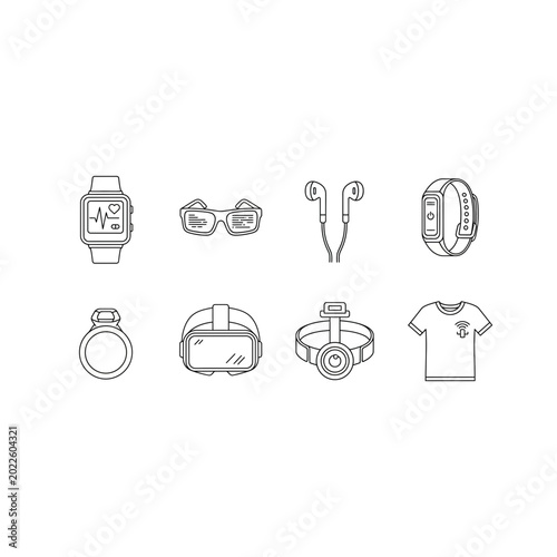 Wearable technology and modern gadget line art icons with wearable, technology