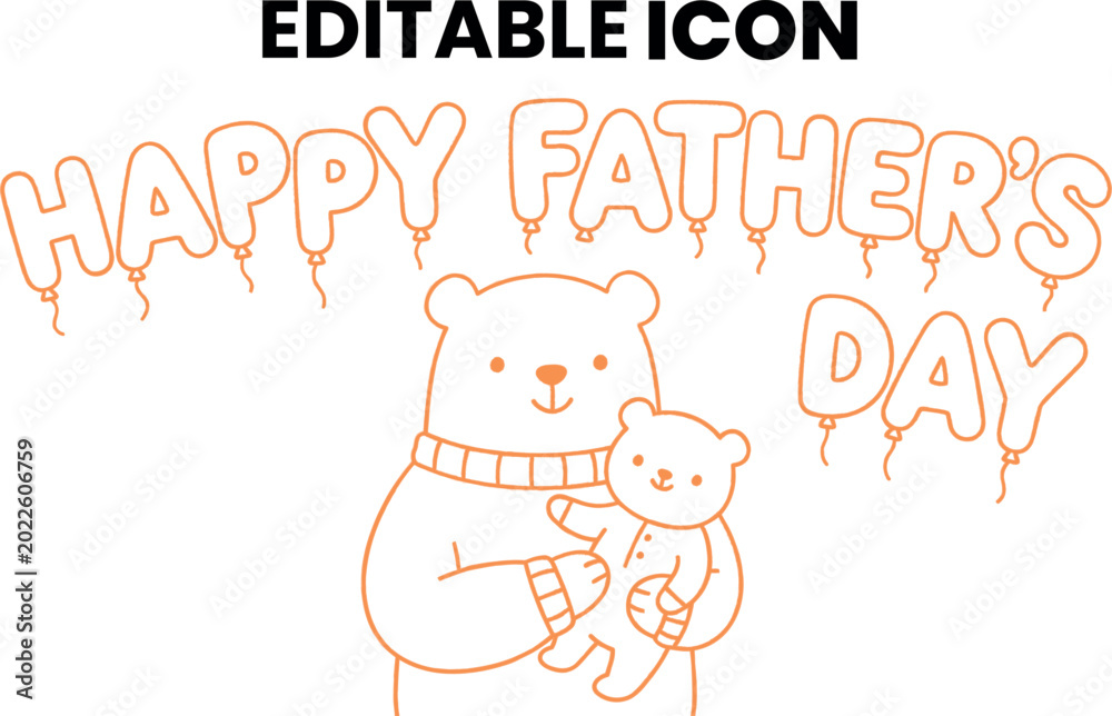 Obraz premium Happy father's day bear illustration line art design isolated on transparent background