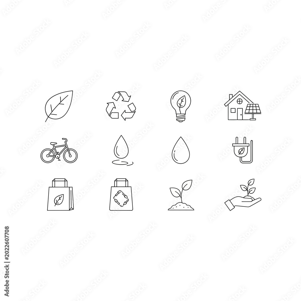 Fototapeta premium Sustainable living and eco friendly lifestyle icons with environment, lifestyle