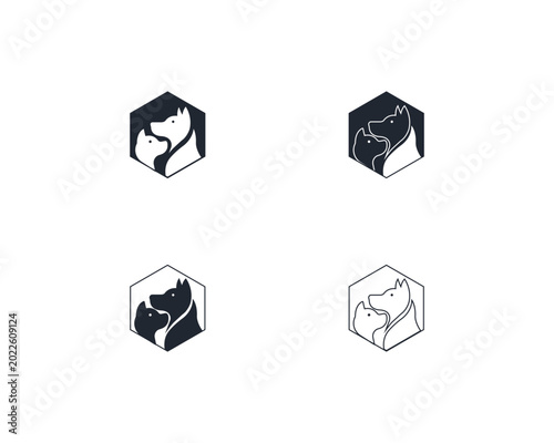 Dog and cat logo design template vector,  pet logo design flat style suitable for pet shop, store, cafe, business, hotel, veterinary clinic, Domestic animal vector illustration logotype, sign, symbol.