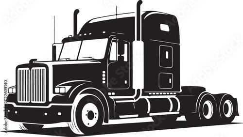 Black Semi-Truck Isolated on White Background