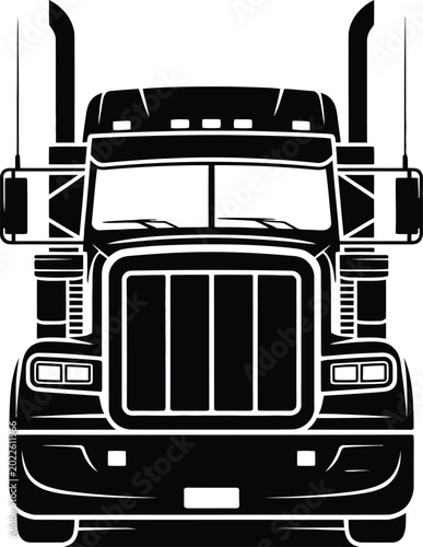 A detailed vector eps illustration of a large truck's front view showcasing its grill and headlights.