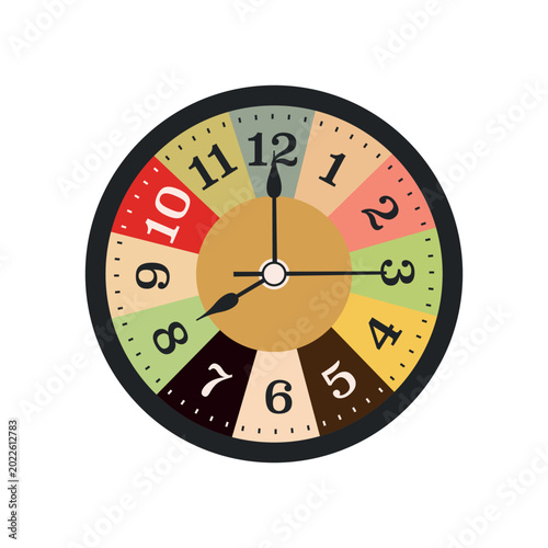 Photos Modern Vintage Wall Clock Vector Illustration Featuring a Colorful Multi-Tone Analog Face and Minimalist Black Circular Frame