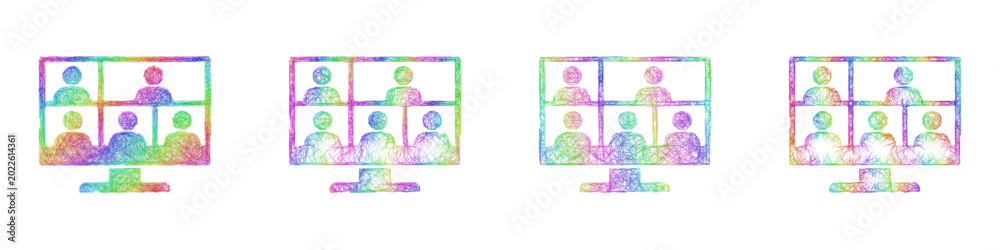 Fototapeta premium Multicolor sketch group video call icon design set