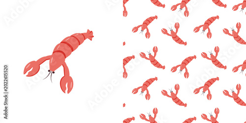 Tableau sur toile Clipart river crab and seamless pattern