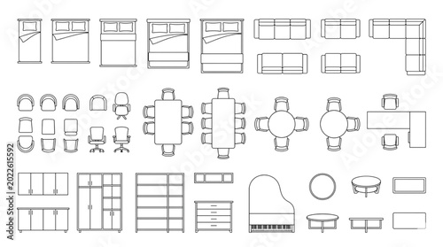 Canvastavla CAD furniture symbols A comprehensive top-view vector collection for architectur