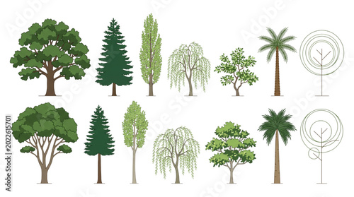 Photos Vector tree set for architectural, landscape, and CAD design; diverse botanical
