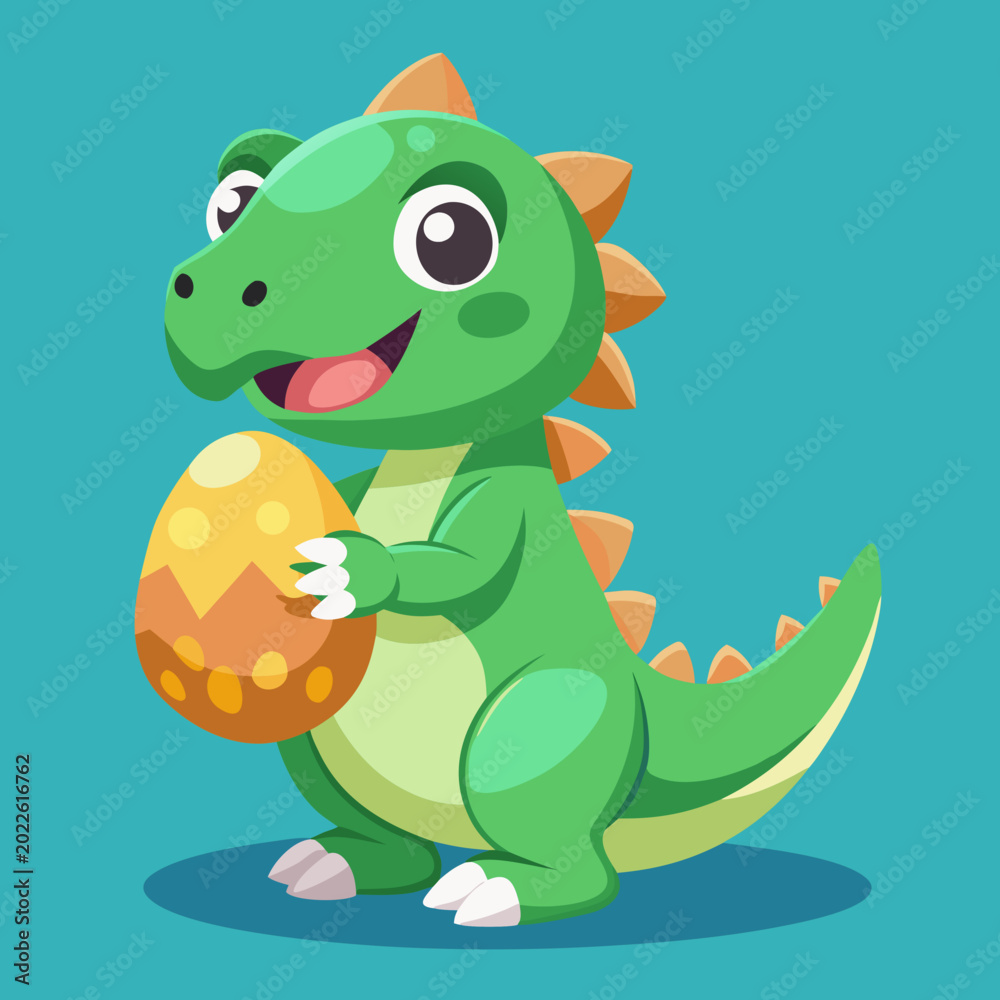 Fototapeta premium Cute cartoon green dinosaur dragon character illustration playful fantasy animal design