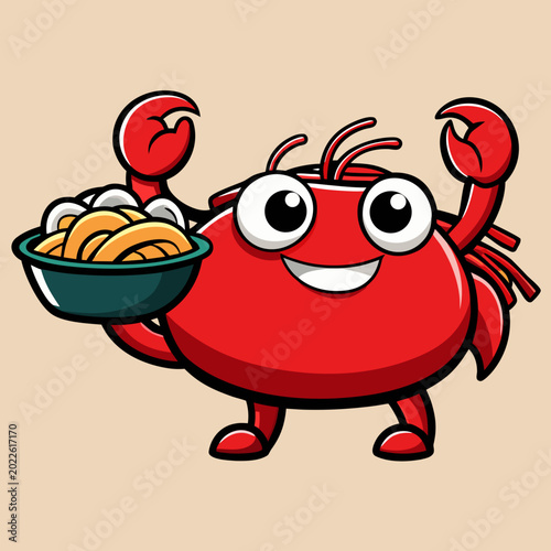  red-crab-mascot-carrying-a-bowl-noodles-doodle-vec 