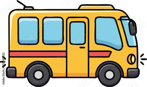 Tablou pe pânză Cute colorful kids bus character vector illustration isolated on white backgroun