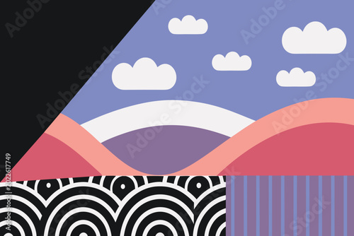 Abstract landscape with purple sky and clouds
