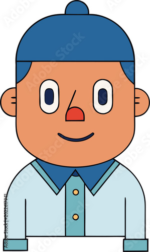 Smiling cartoon boy with blue hat and green shirt