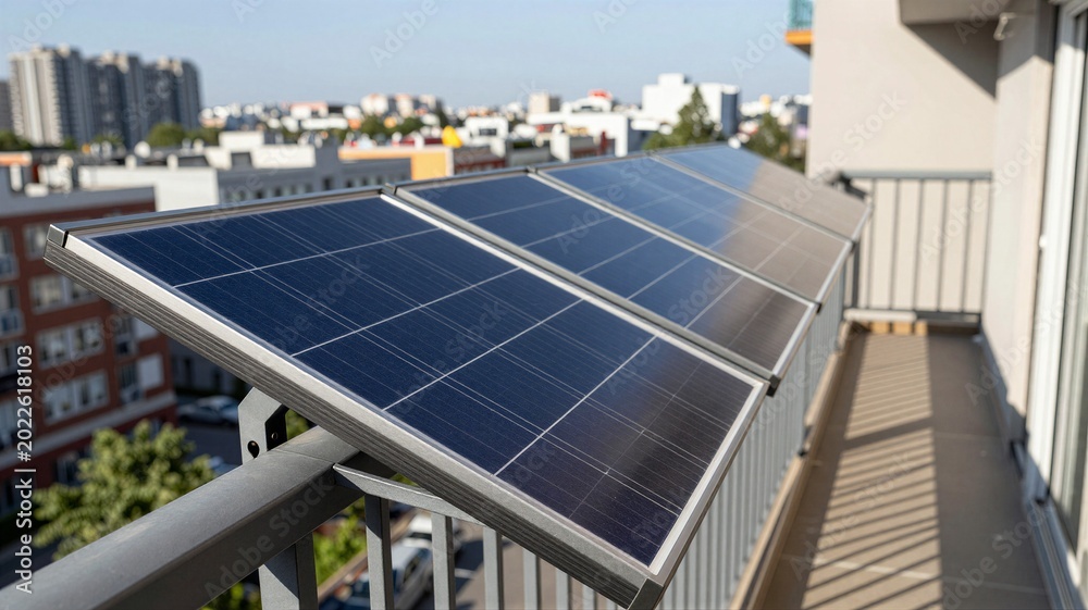 Obraz premium Portable Solar Panels in Urban Balcony