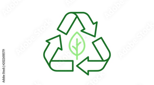 A green recycling symbol with a leaf is shown clearly