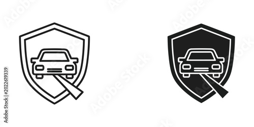 Photography Car security shield icon with crossed sword vector illustration