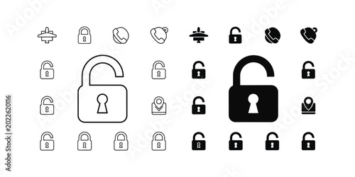 Foto Modern security icons set with open and closed padlocks