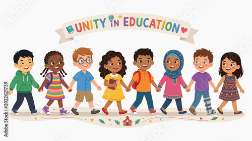 Diverse group of children holding hands celebrating unity in education
