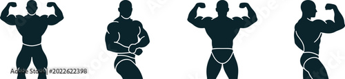 Foto Bodybuilder silhouette set vector, male muscle athlete flexing poses collection