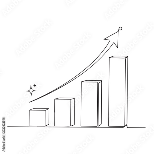 Growth bar chart with upward trend arrow